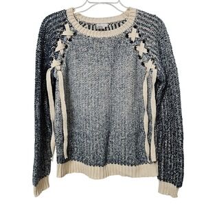 Fashion Apparel Lace Up Sweater Women's S/M Blue Creme Bohemian Pullover VGUC